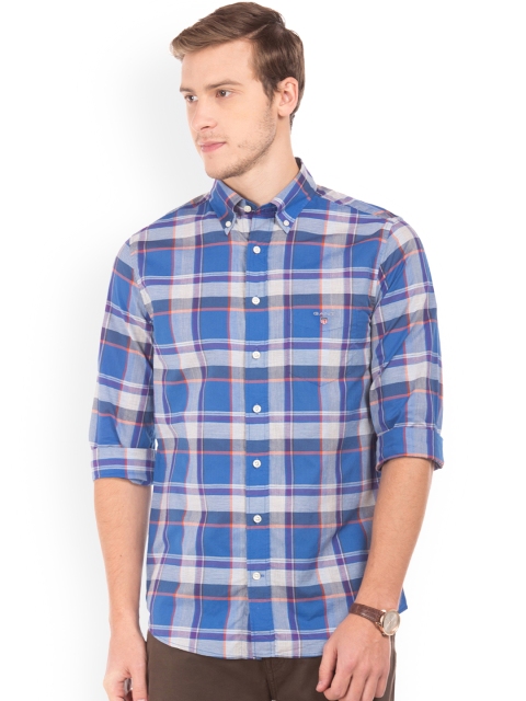 

GANT Men Blue Slim Fit Checked Casual Shirt