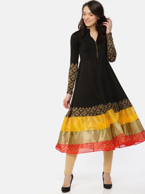 

Ira Soleil Women Black Printed Anarkali Kurta