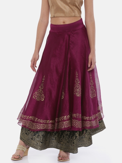 

Ira Soleil Women Purple & Black Printed Layered Skirt