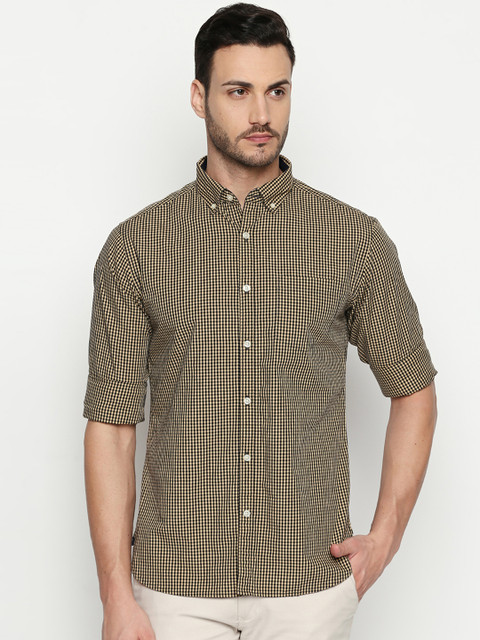 

Spiritus by pantaloons Men Brown & Black Regular Fit Checked Casual Shirt