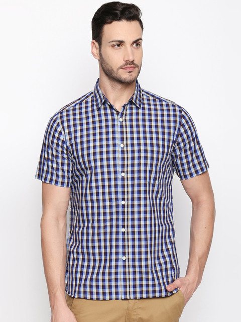 

Spiritus by pantaloons Men Blue & Off-White Regular Fit Checked Casual Shirt