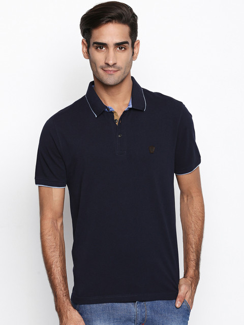 

BYFORD by Pantaloons Men Navy Blue Solid Polo Collar T-shirt
