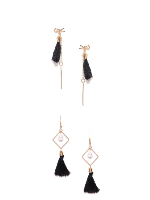 

OOMPH Set of 2 Gold-Toned & Black Classic Drop Earrings
