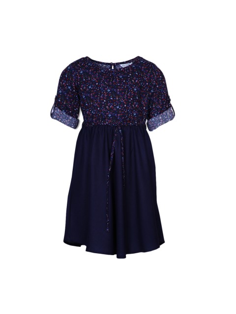 

IDK Girls Blue Floral Print Print Fit and Flare Dress