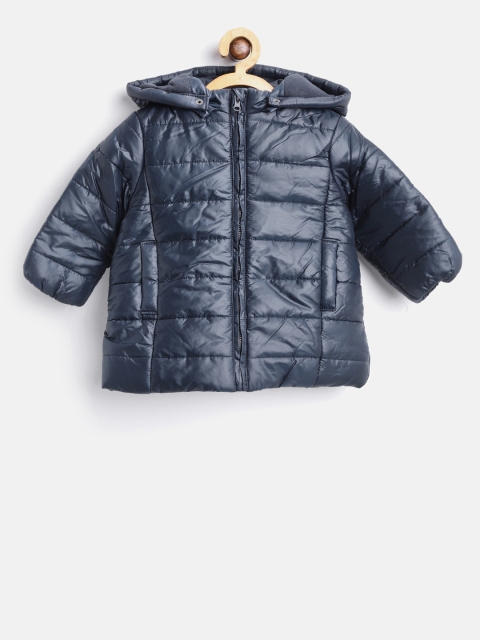 

Losan Girls Navy Blue Solid Padded Jacket with Detachable Hood