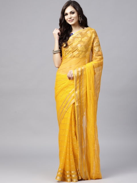 

Saree mall Yellow & Golden Striped Partywear Saree