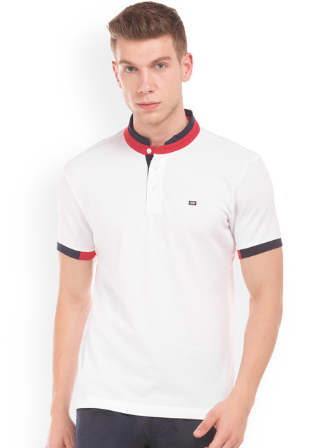 

Arrow Sport Men White Solid Mandarin Collar T-shirt