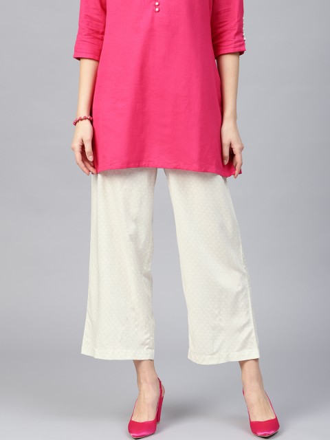

Juniper Women Off-White Printed Wide Leg Cropped Palazzos