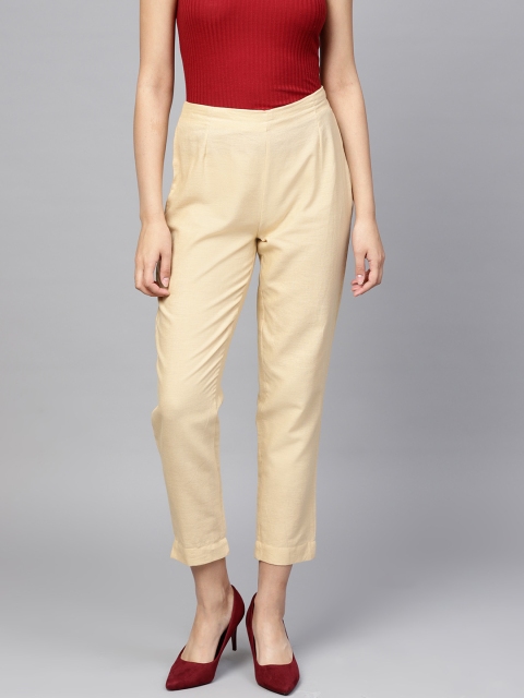 

Juniper Women Beige Straight Fit Solid Cropped Cigarette Trousers