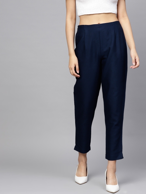 

Juniper Women Navy Blue Straight Fit Solid Cropped Trousers