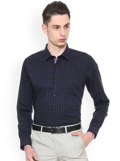 

Peter England Elite Men Navy Blue Slim Fit Checked Formal Shirt