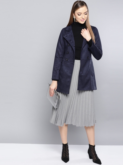 

Harpa Women Navy Blue Solid Tailored Jacket