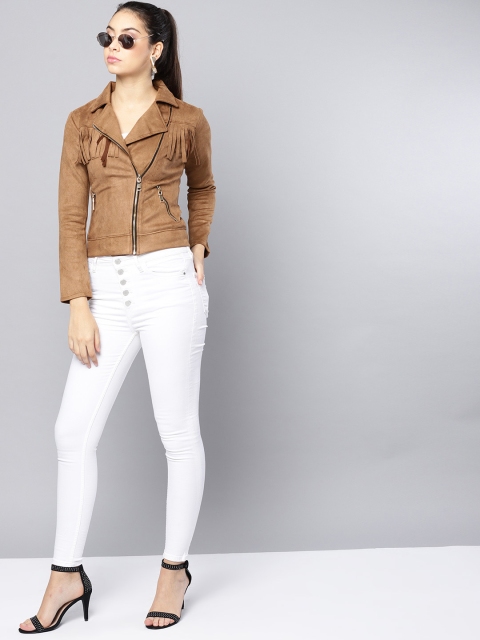 

Harpa Women Tan Brown Solid Biker Jacket