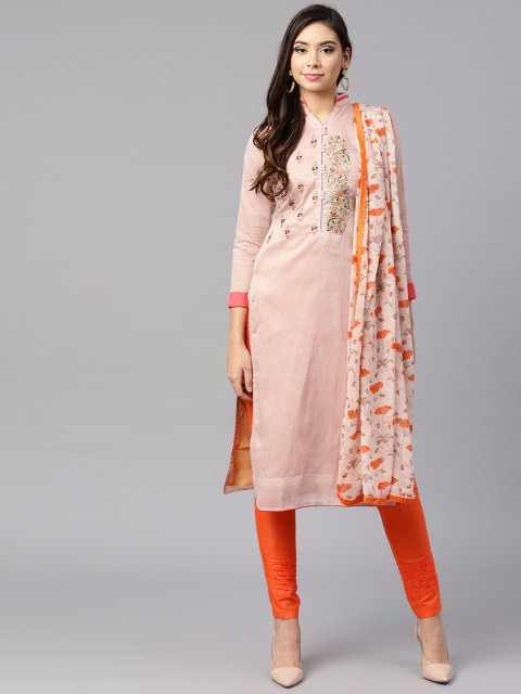 

Saree mall Beige & Orange Cotton Blend Semi-Stitched Dress Material