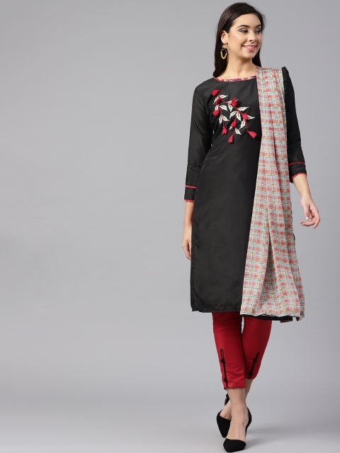 

Saree mall Black Cotton Blend Semi-Stitched Dress Material