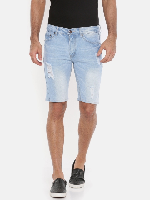 

American Crew Men Blue Washed Distressed Denim Shorts