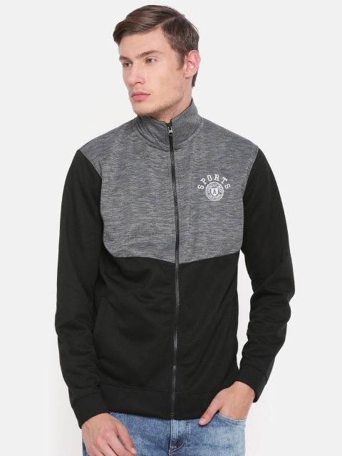 

American Crew Men Black & Charcoal Grey Colourblocked Sporty Jacket