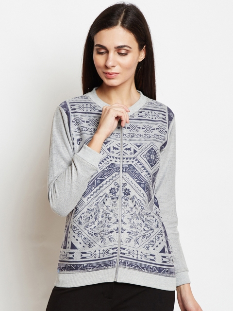 

Taanz Women Grey Printed Front Open Sweater