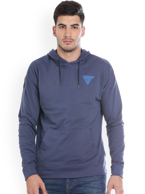 

Blue Saint Men Blue Solid Hooded Sweatshirt