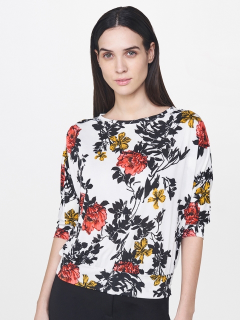 

AND Women White & Red Printed Top