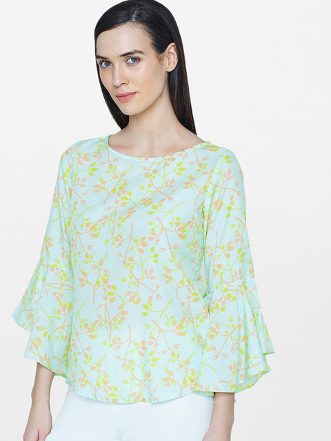 

AND Women Green Printed Styled Back Top