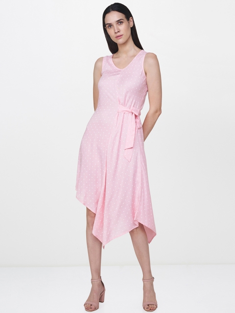 

AND Women Pink Printed A- Line Knee Length Dress