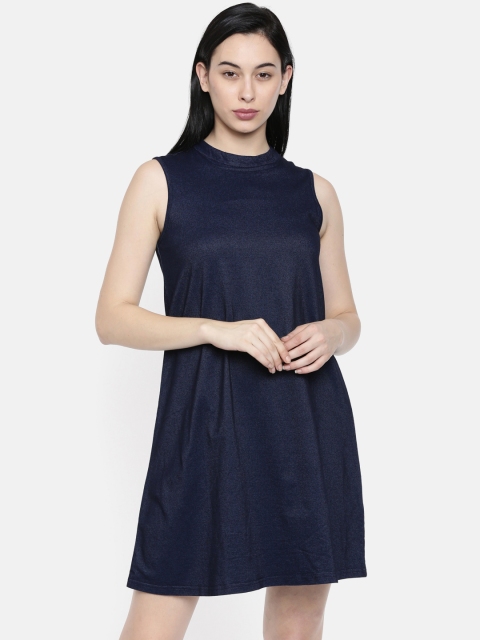 

AND Women Navy Blue Solid A- Line Dress
