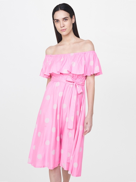

AND Women Pink Printed A-Line Dress