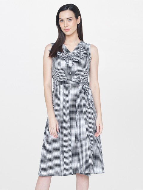 

AND Women Black & White Checked A- Line Dress