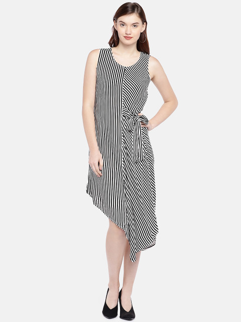 

AND Women Black & White Striped A-Line Dress