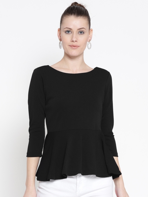 

AND Women Black Solid Peplum Top