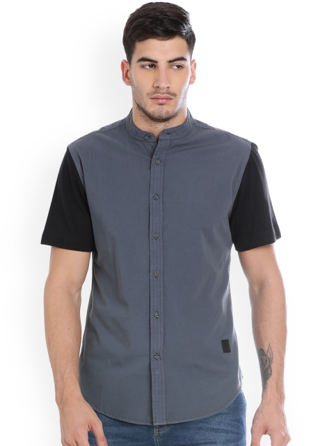 

Blue Saint Men Blue & Black Slim Fit Solid Casual Shirt