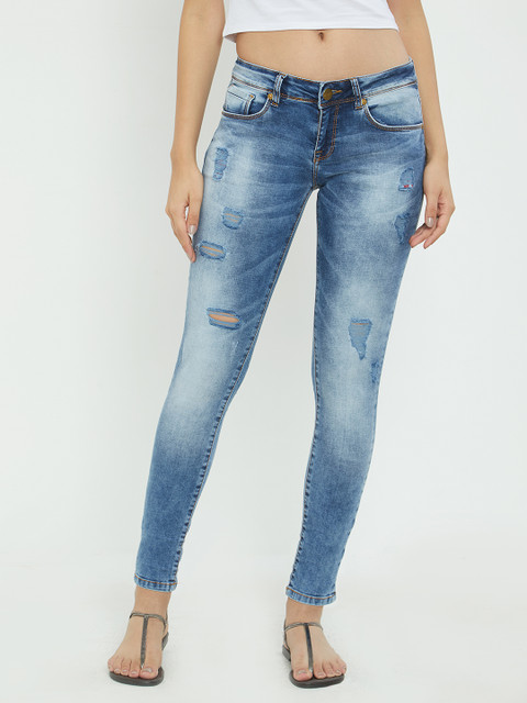 

Soie Women Blue Slim Fit Low-Rise Mildly Distressed Jeans
