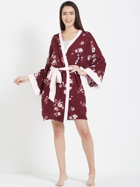 

Mystere Paris Maroon Floral Print Robe