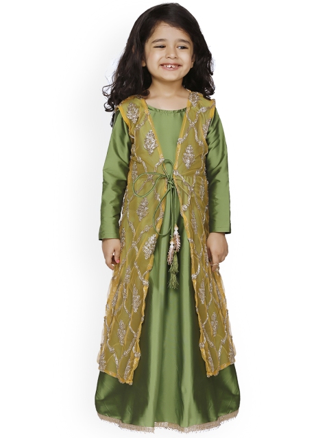 

LilPicks Girls Green Embellished Maxi Dress