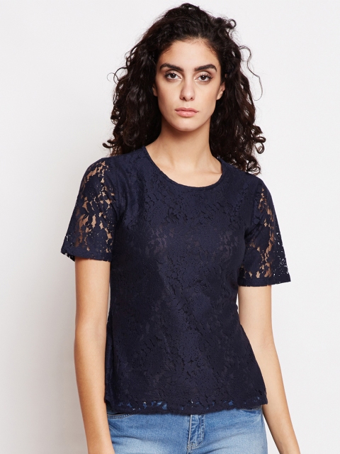 

Taanz Women Navy Blue Self Design Top