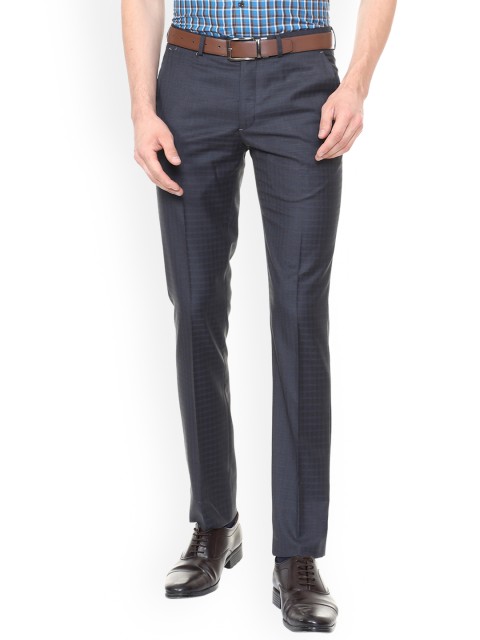 

V Dot Men Blue Slim Fit Checked Formal Trousers