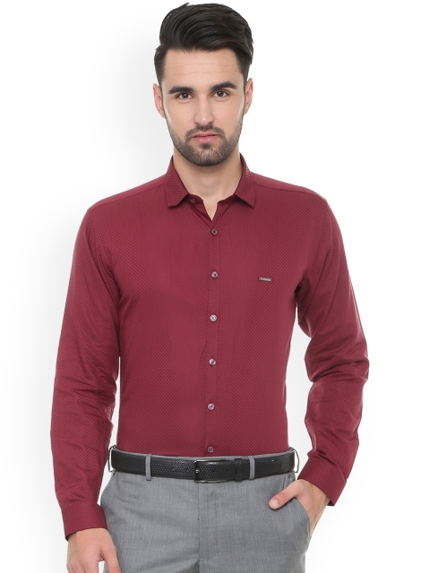 

V Dot Men Maroon Slim Fit Self Design Formal Shirt
