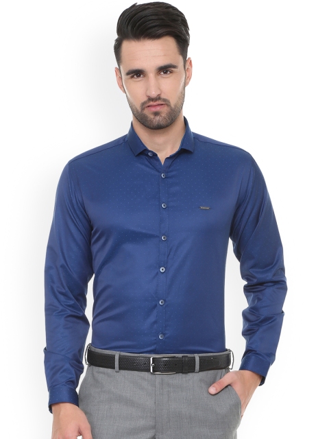 

V Dot Men Blue Slim Fit Polka Dot Print Formal Shirt