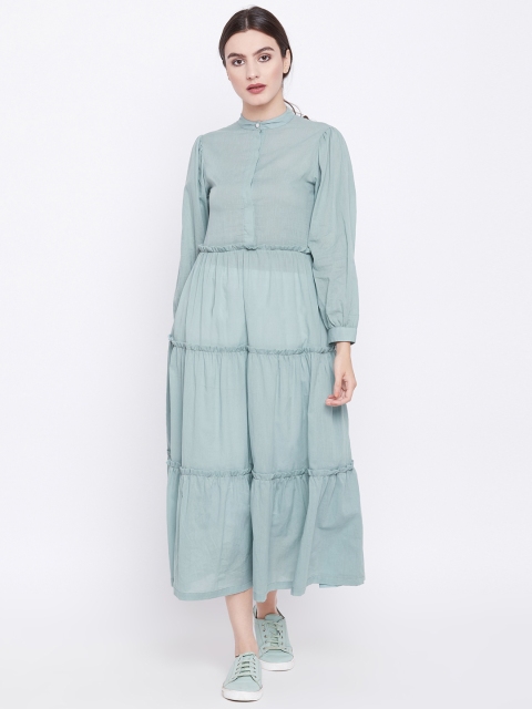 

THE SILHOUETTE STORE Women Green Solid Fit and Flare Dress