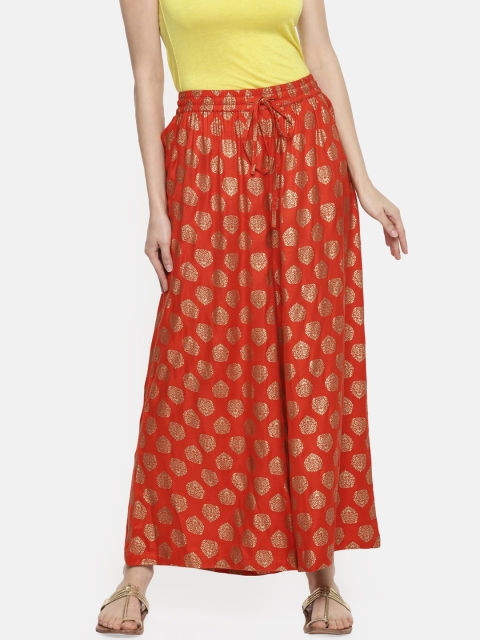 

RANGMANCH BY PANTALOONS Women Orange Flared Printed Palazzos