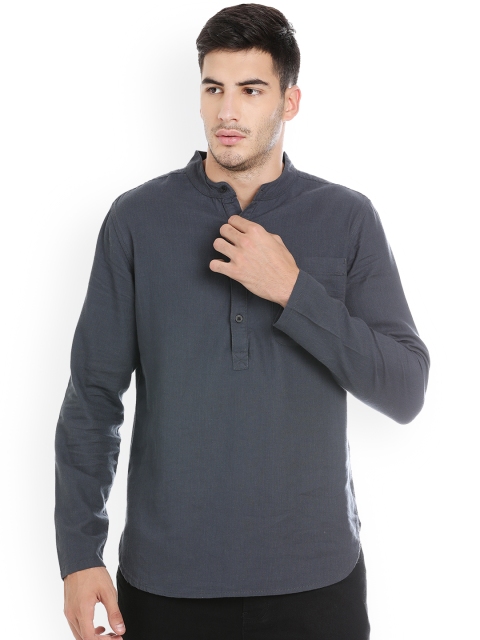

Blue Saint Men Grey Solid Straight Kurta