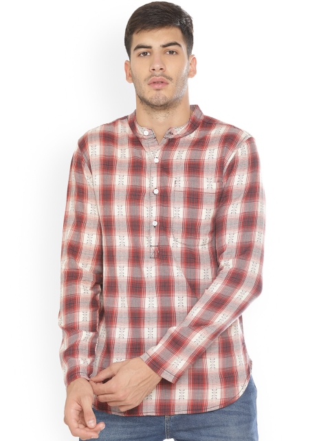 

Blue Saint Men Red & White Checked Straight Kurta