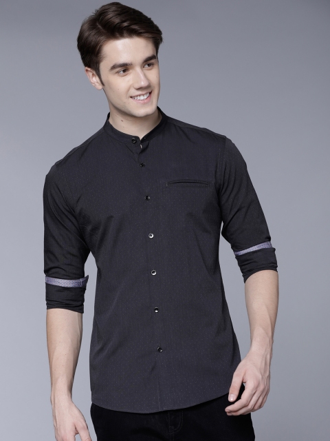 

Black coffee Men Charcoal Slim Fit Solid Formal Shirt