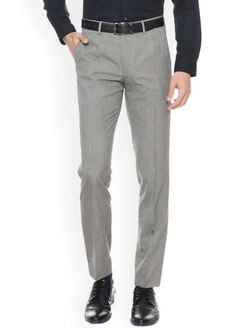 

Peter England Men Grey Slim Fit Self Design Formal Trousers