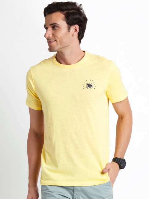 

Urban Ranger by pantaloons Men Yellow Solid Round Neck T-shirt