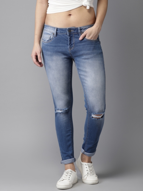 

HERE&NOW Women Blue Slim Fit Mid-Rise Slash Knee Stretchable Jeans