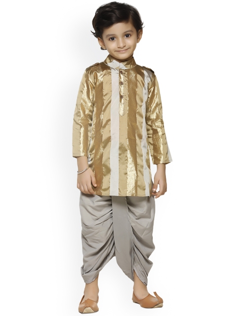 

LilPicks Boys Golden-Coloured & Grey Striped Kurta with Dhoti Pants, Gold