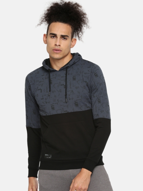 

Proline Active Men Grey & Black Colourblocked Hooded Sweatshirt