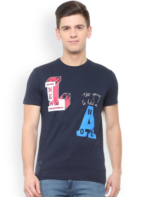 

People Men Navy Blue Printed Round Neck T-shirt
